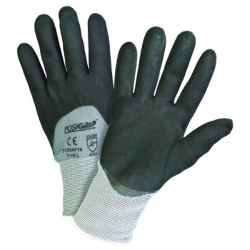 West Chester PosiGrip™ 715SNFTK/XL Coated Gloves, XL, Black/Gray, Wing Thumb, Nylon Shell